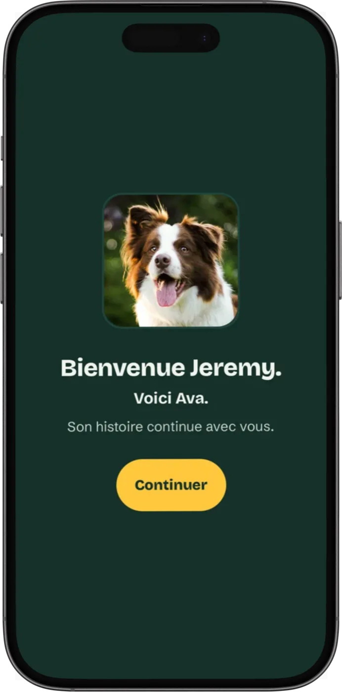 Création de la fiche d'un chien adopté dans l'application Pattes, avec sa date d'arrivée et ses premiers rappels de soins